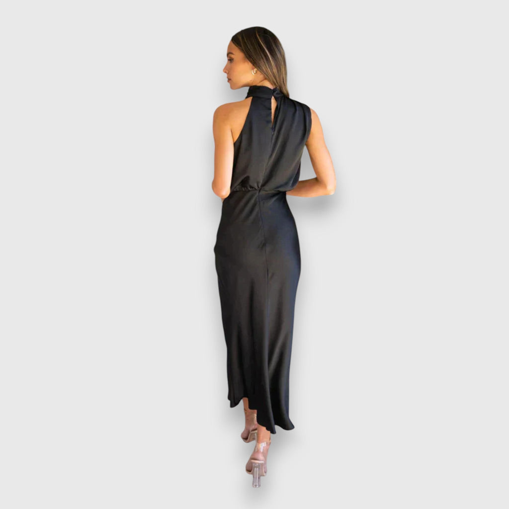 Zenaida - Robe en Satin Crème à Col Licou
