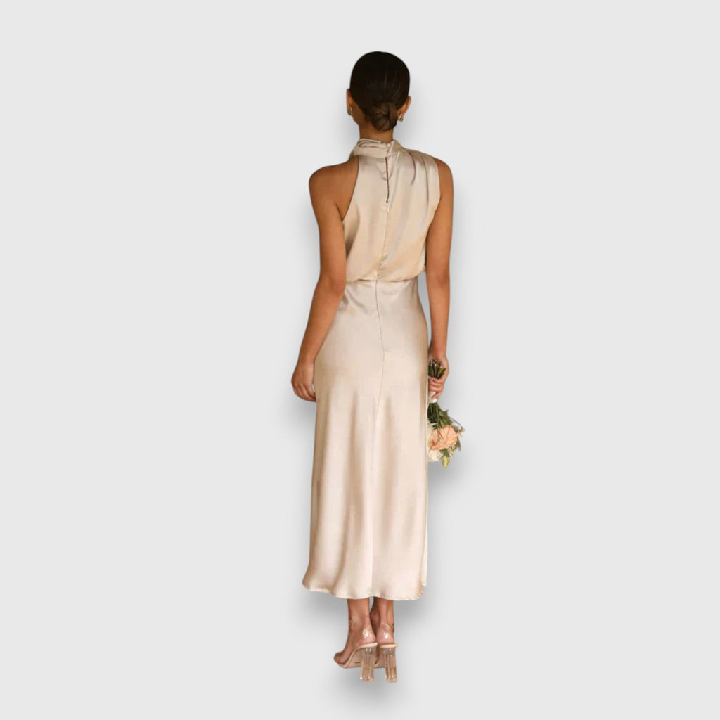 Zenaida - Robe en Satin Crème à Col Licou
