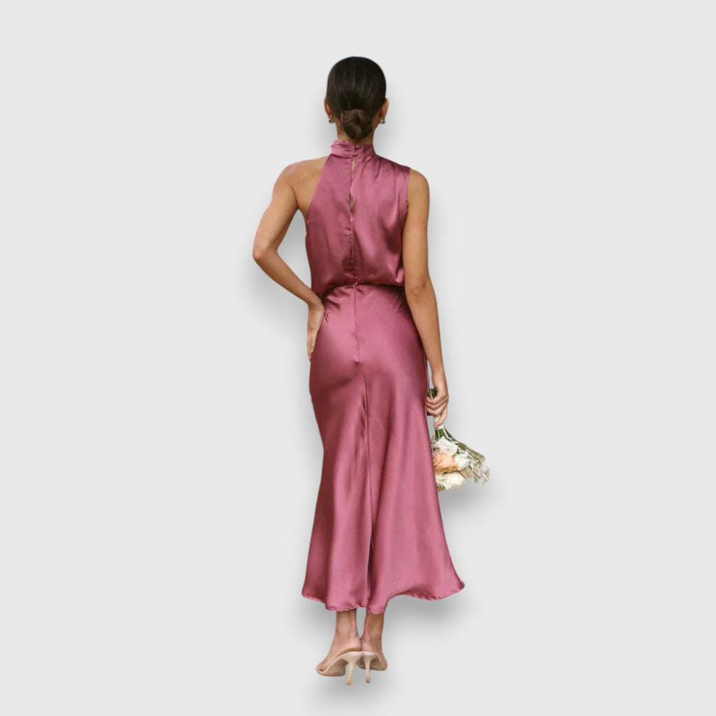 Zenaida - Robe en Satin Crème à Col Licou