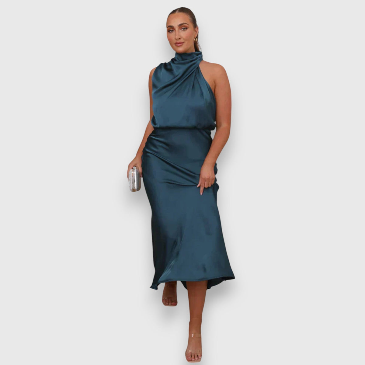Zenaida - Robe en Satin Crème à Col Licou