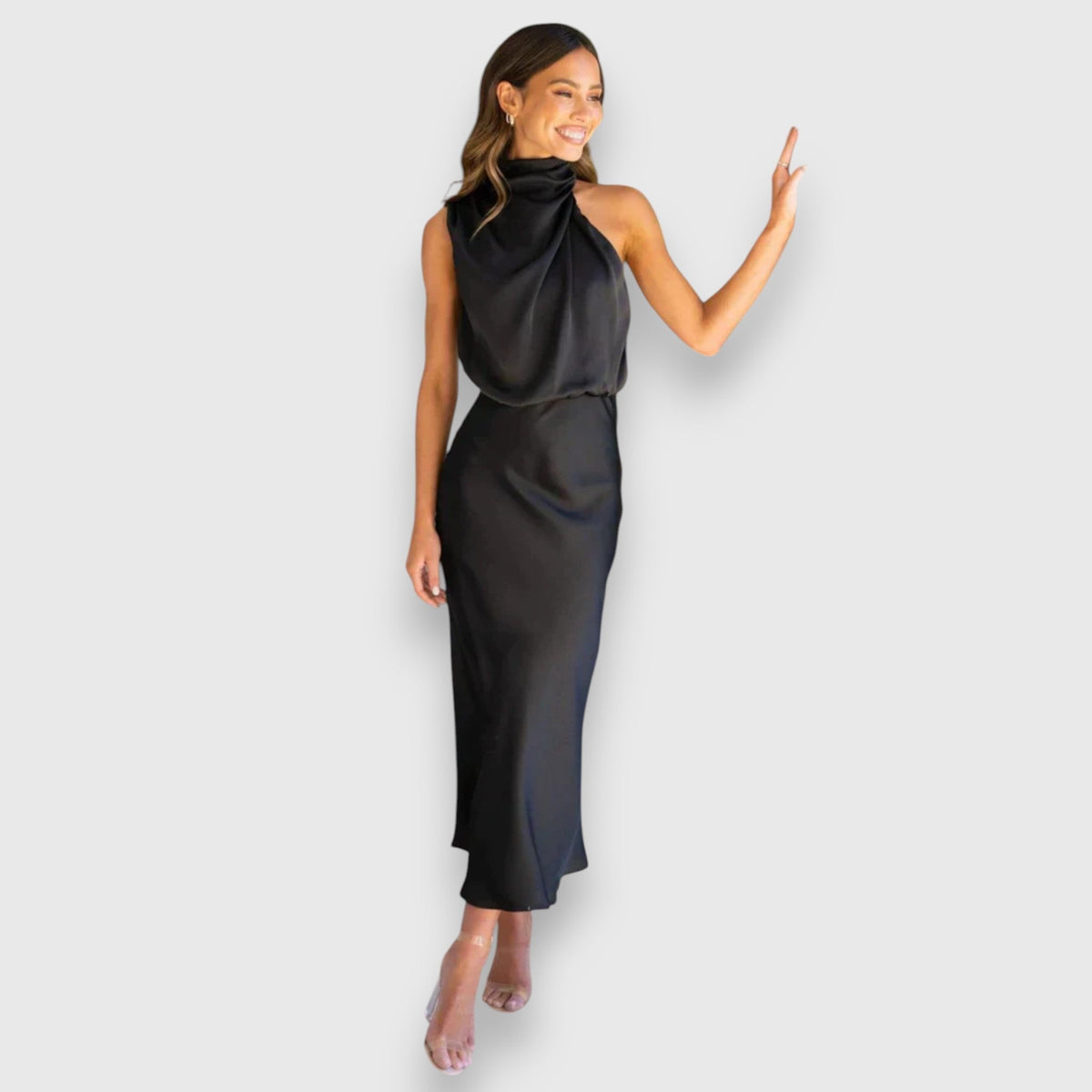 Zenaida - Robe en Satin Crème à Col Licou