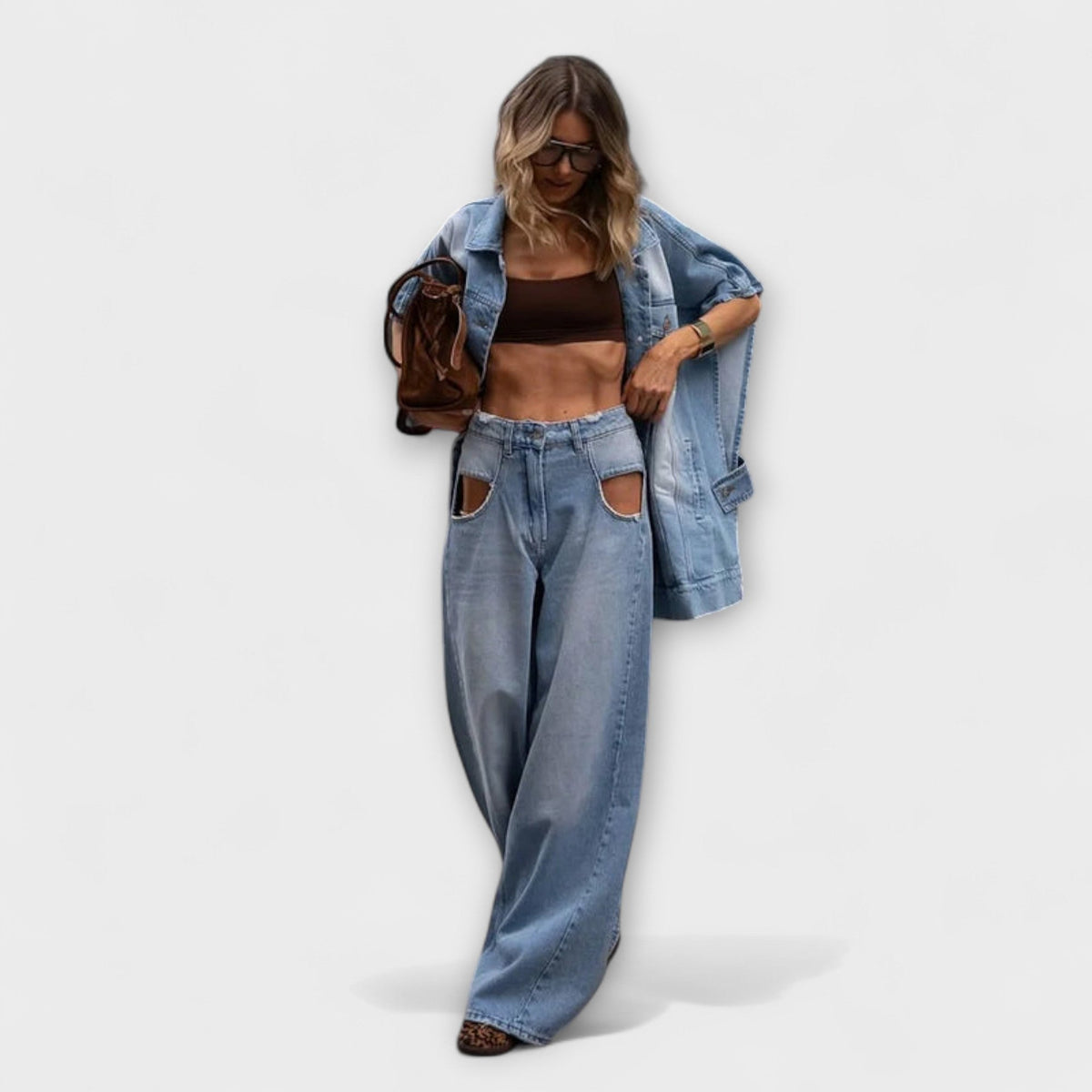 Blair - Ensemble en Denim Bleu avec Pantalon Large