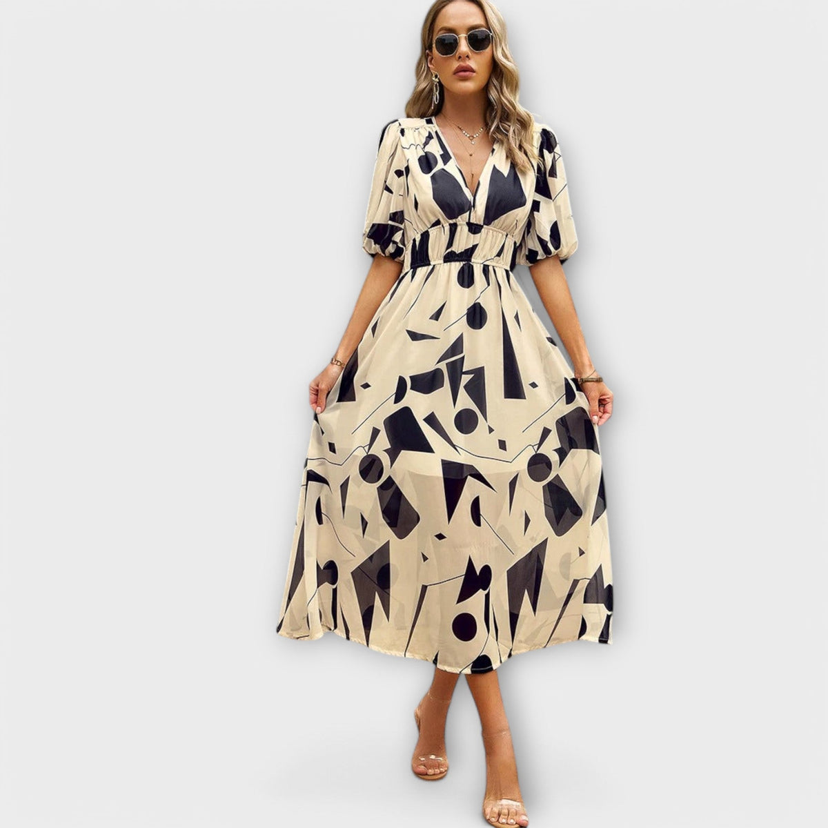 Mathilda - Robe Midi Bleue à Motif Floral