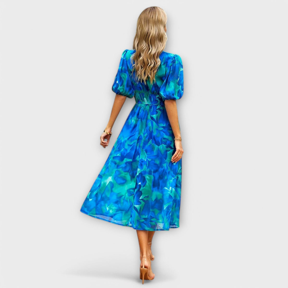 Mathilda - Robe Midi Bleue à Motif Floral