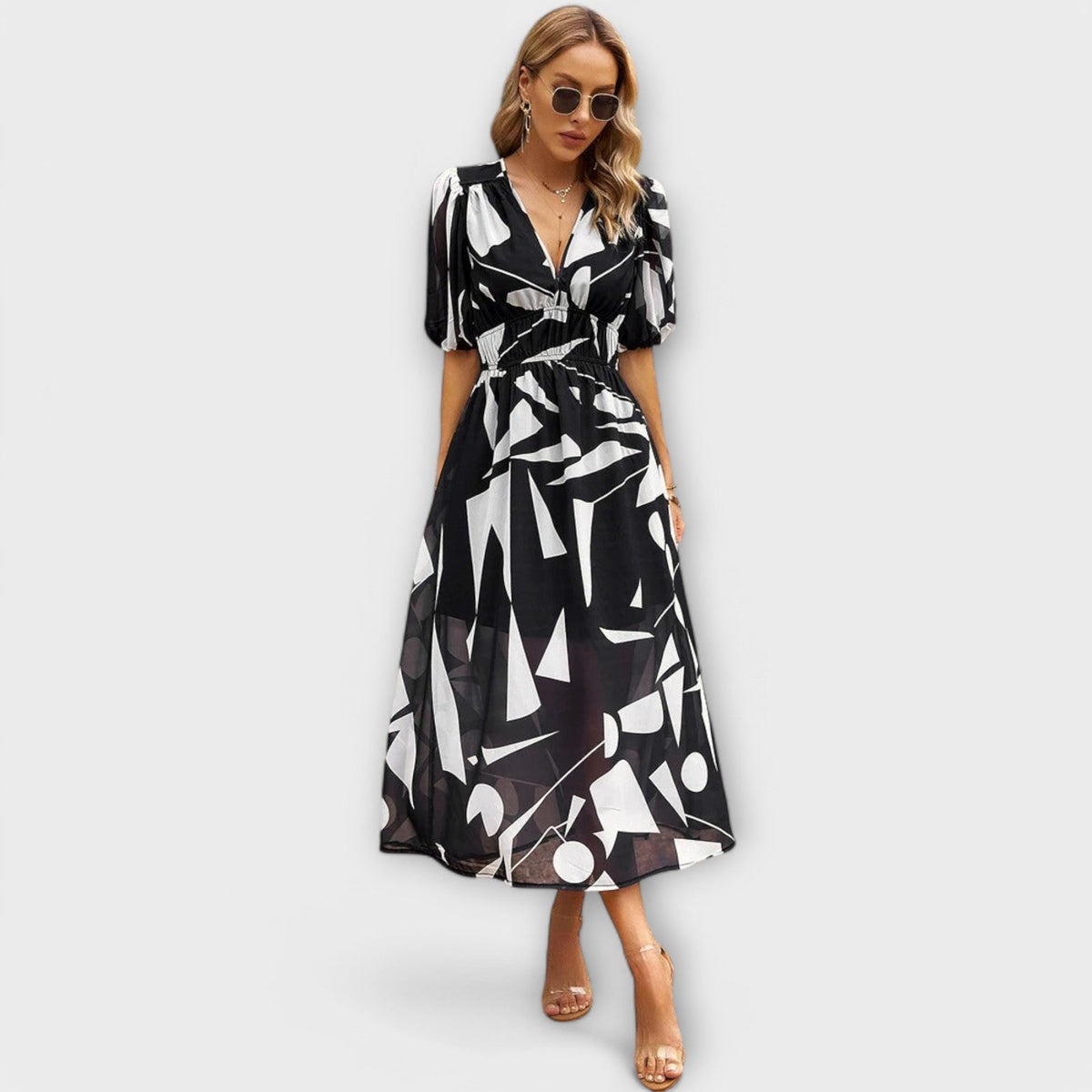 Mathilda - Robe Midi Bleue à Motif Floral