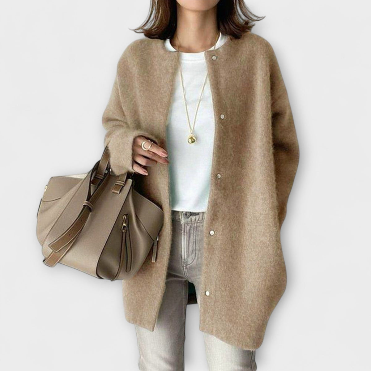 Amy - Veste Confortable Beige Coupe Décontractée