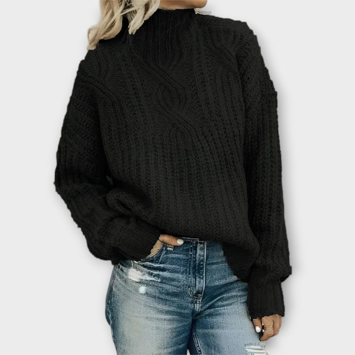Harper - Pull Douillet Noir à Torsades