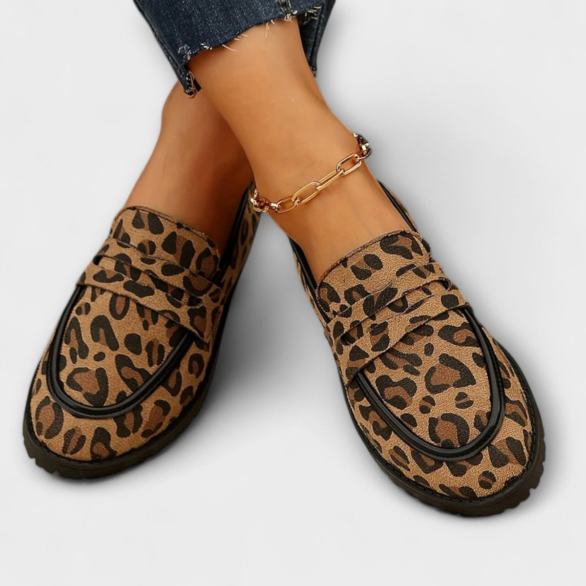 Marlene - Mocassins en Daim Imprimé Léopard