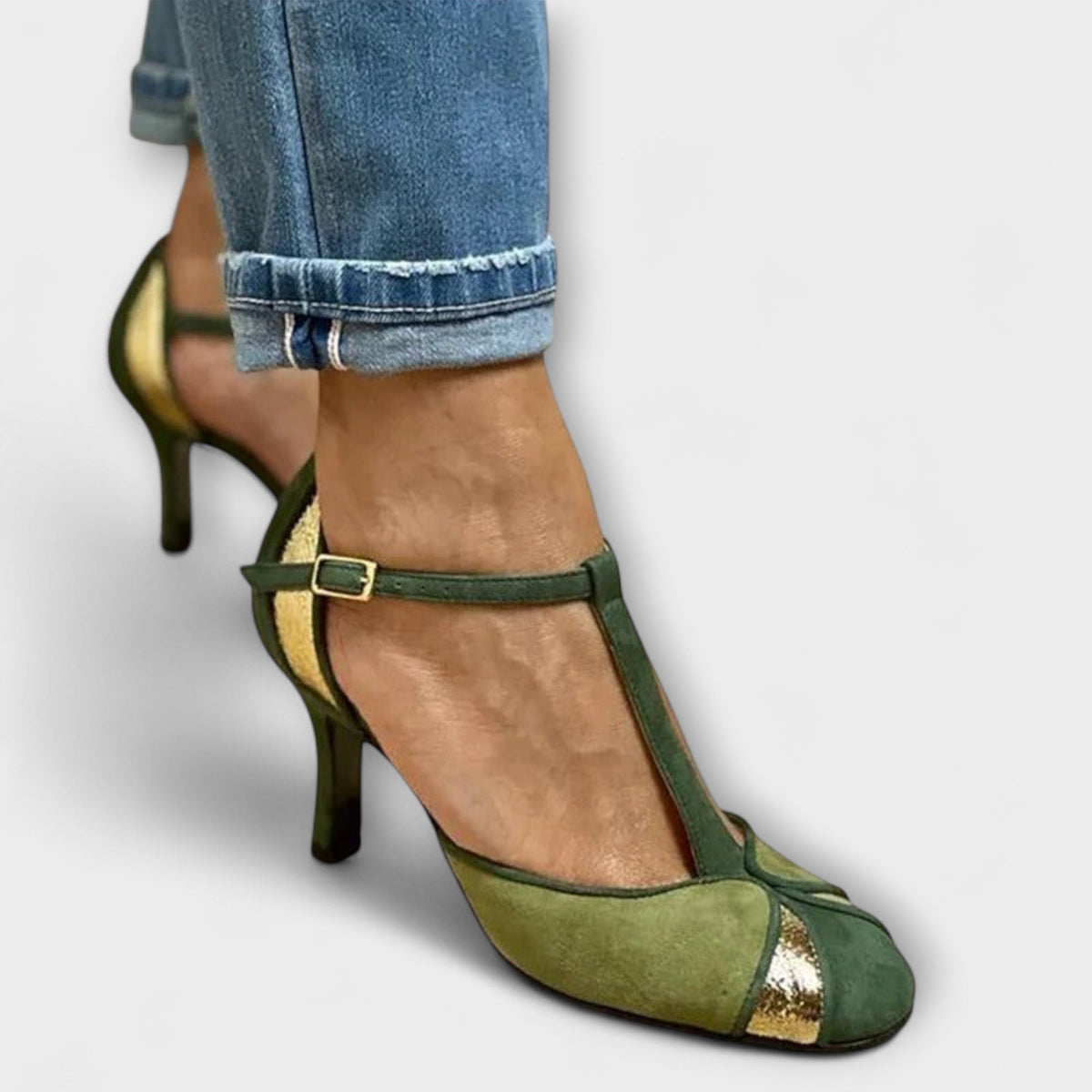 Magdalena - Stilettos Verts à Bride en T