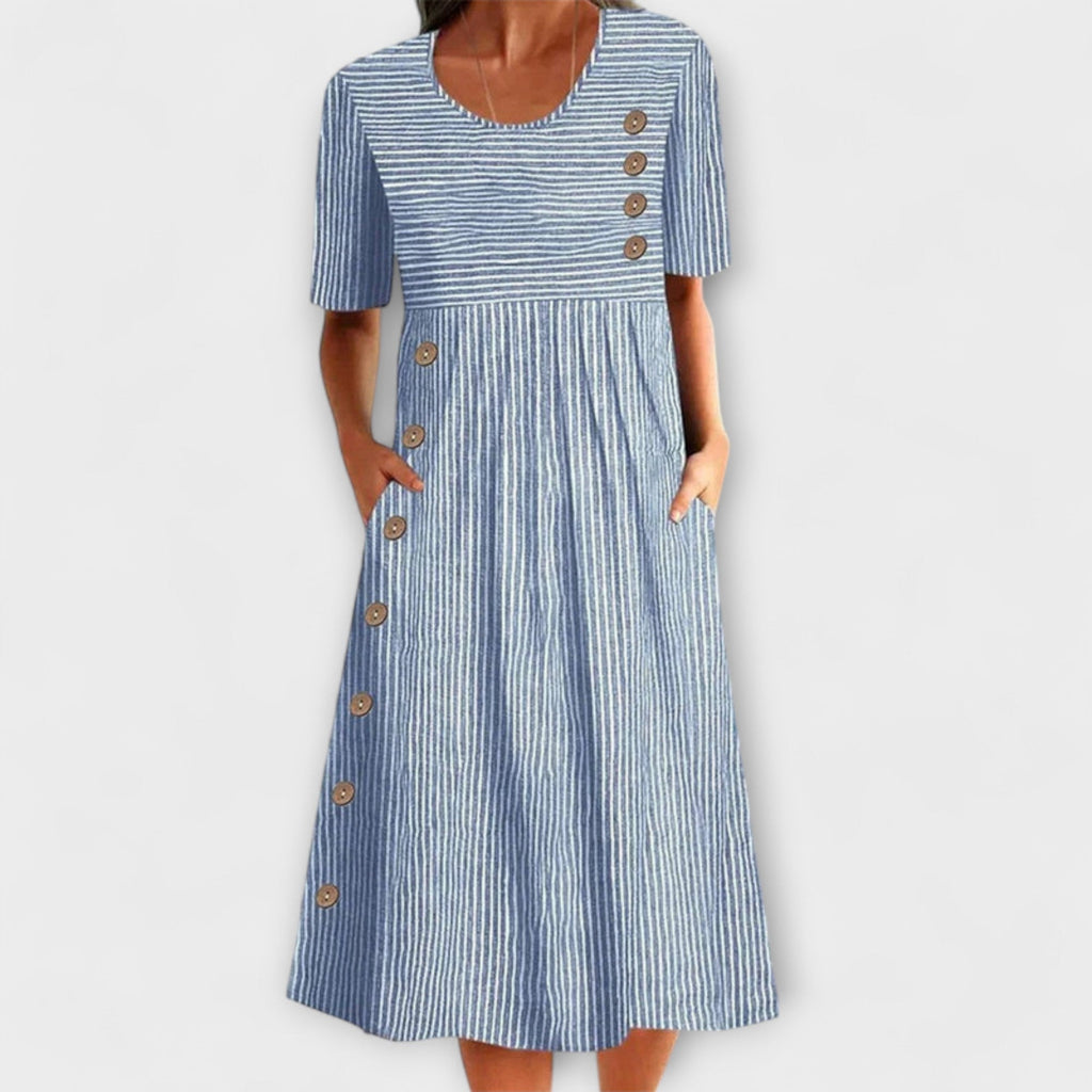 Luisa - Robe Midi Premium Bleu Clair Rayée