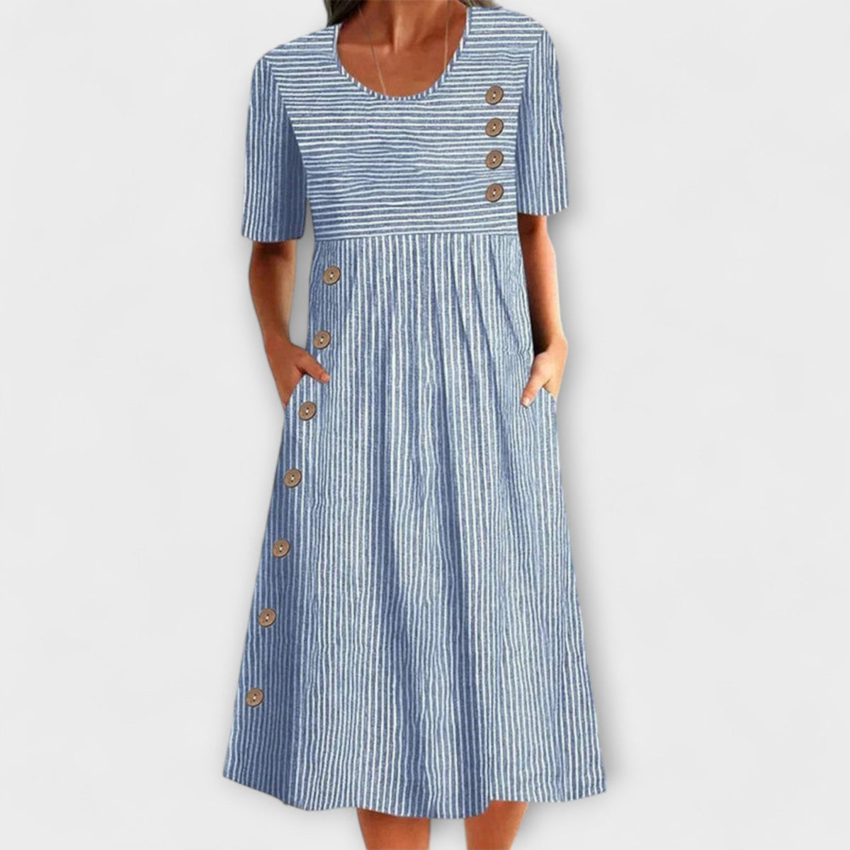 Luisa - Robe Midi Premium Bleu Clair Rayée