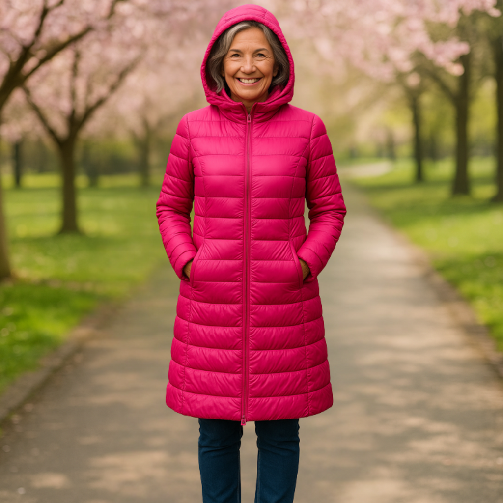 Helsa - Doudoune longue mi-saison rose