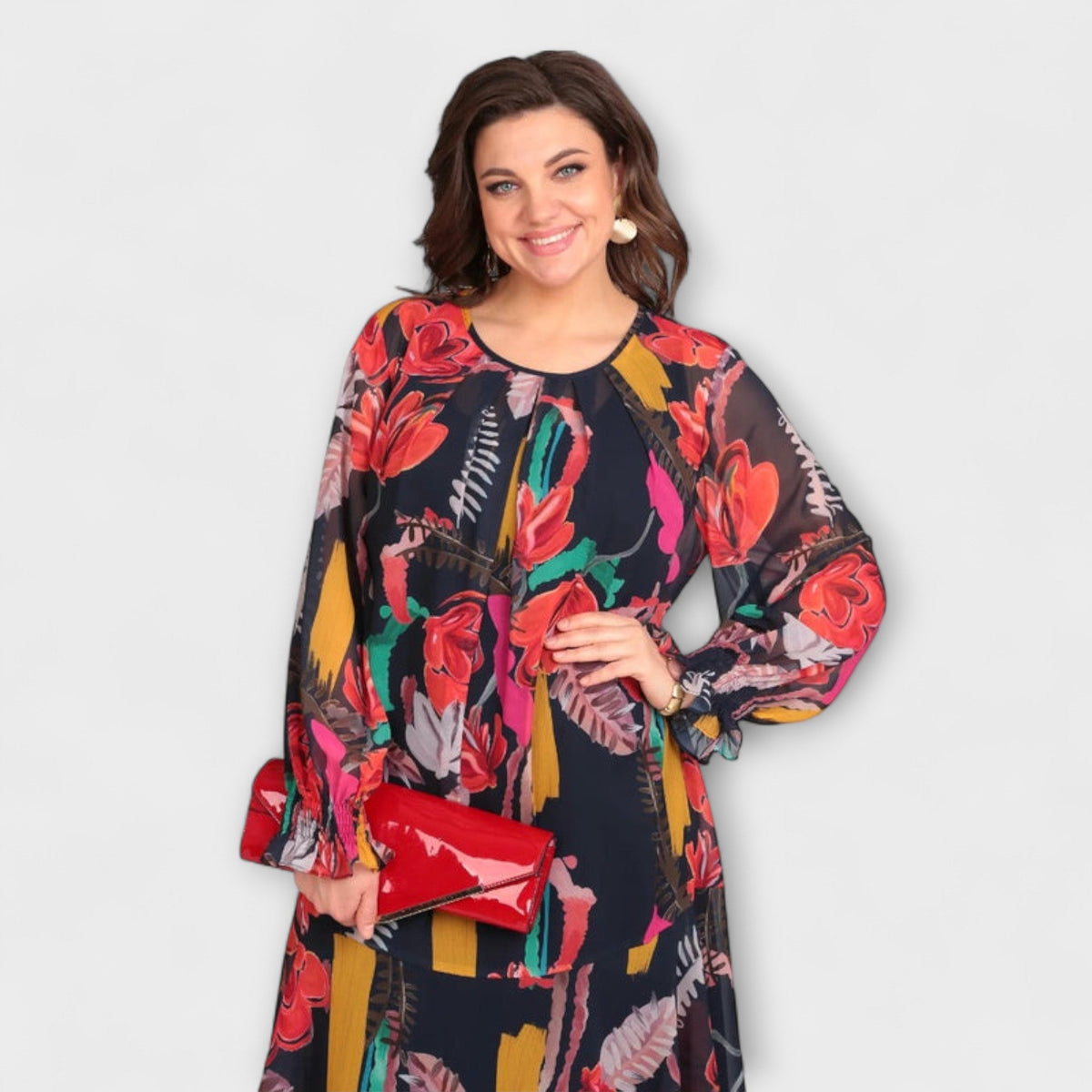 Caroline - Robe Grande Taille Élégante à Motif Floral