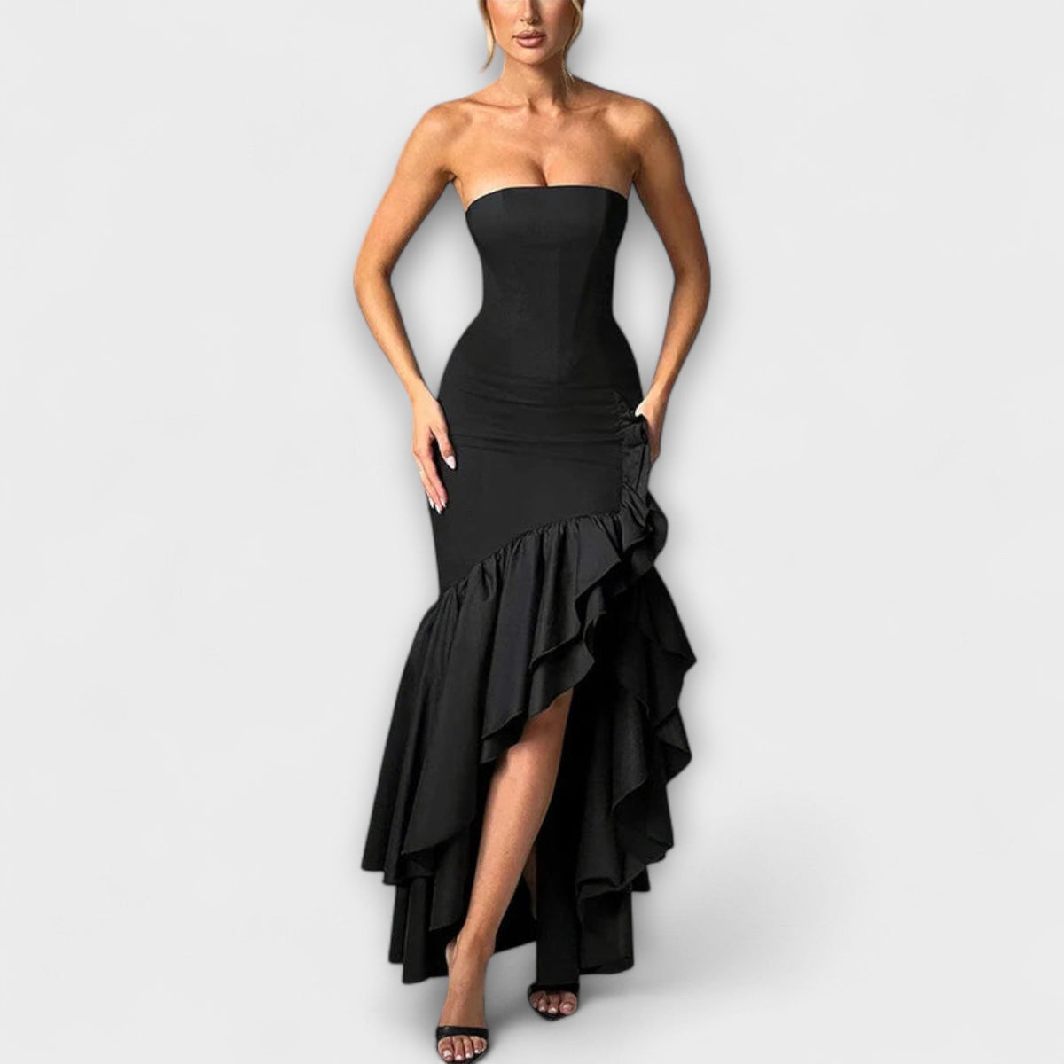 Zuri - Robe Longue Rose Épaules Dénudées à Volants