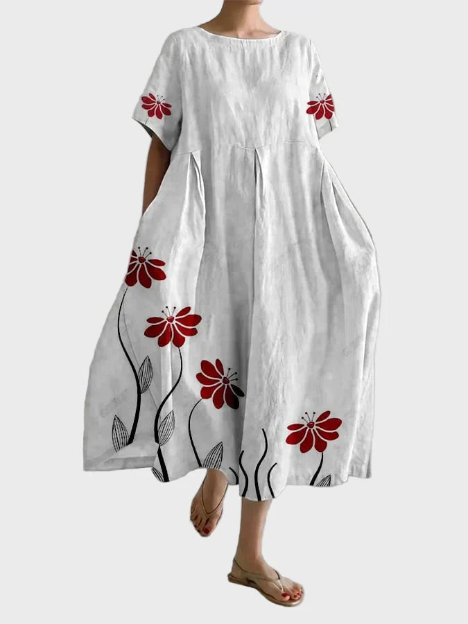 Robe Rose à Motif Floral Rouge