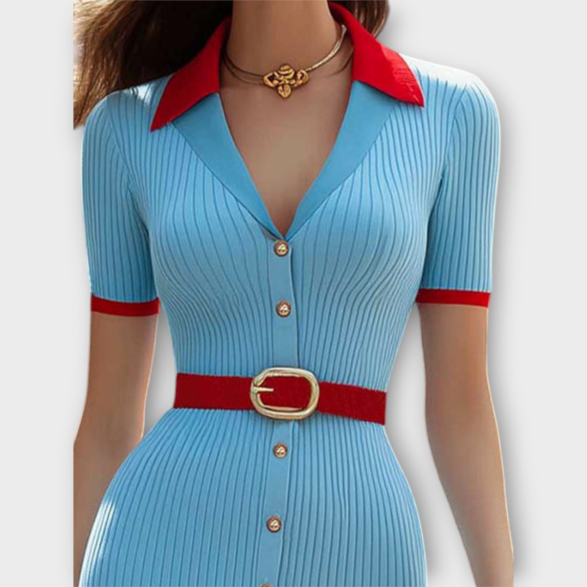 Sina - Robe Fourreau Tricotée Côtelée Bleu Layette