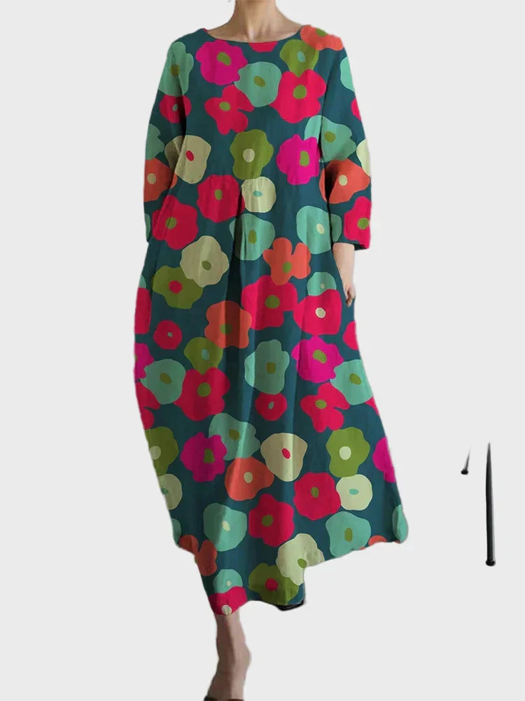 Robe Bleu Pétrole à Motif Floral
