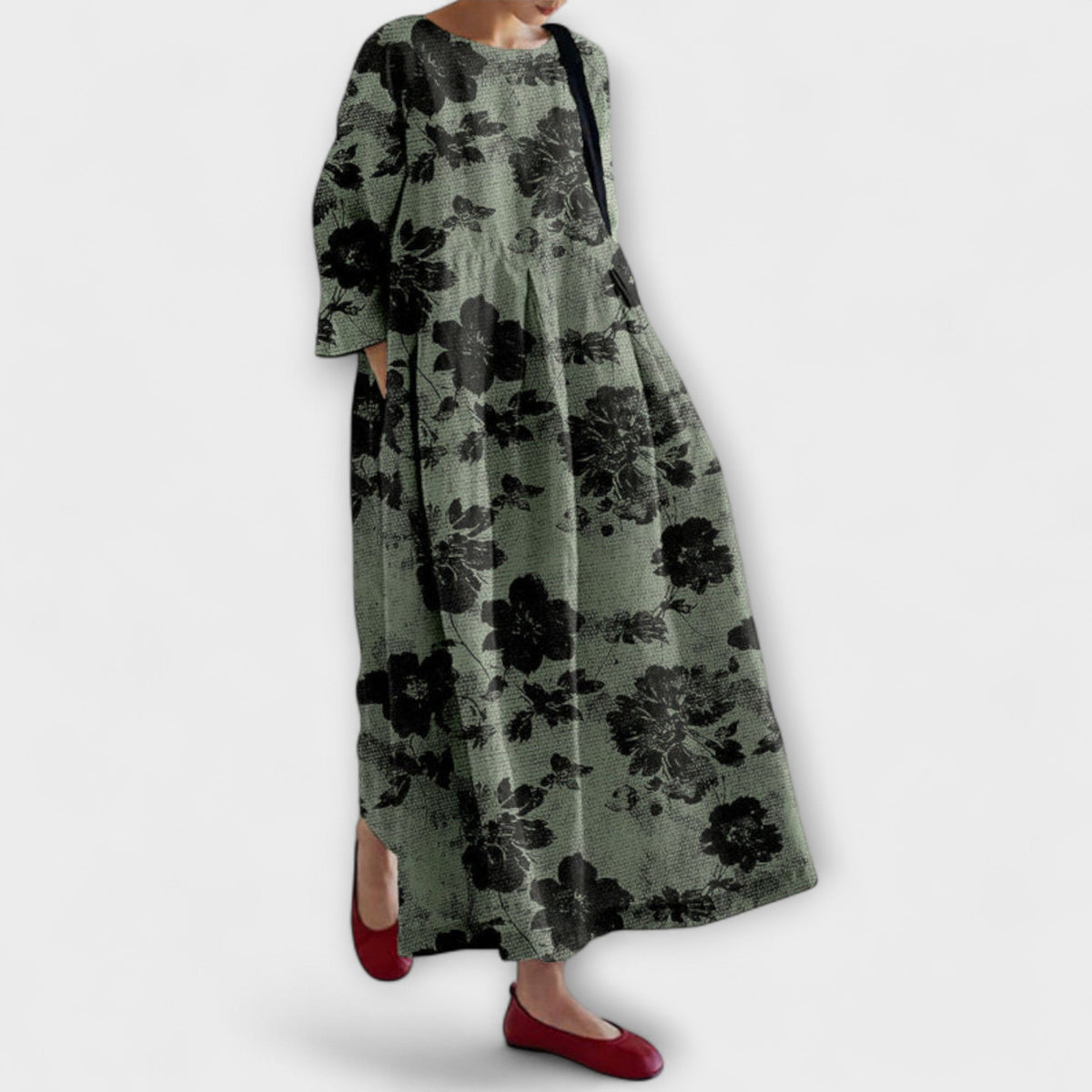 Violet - Robe Noire et Blanche à Motif Botanique