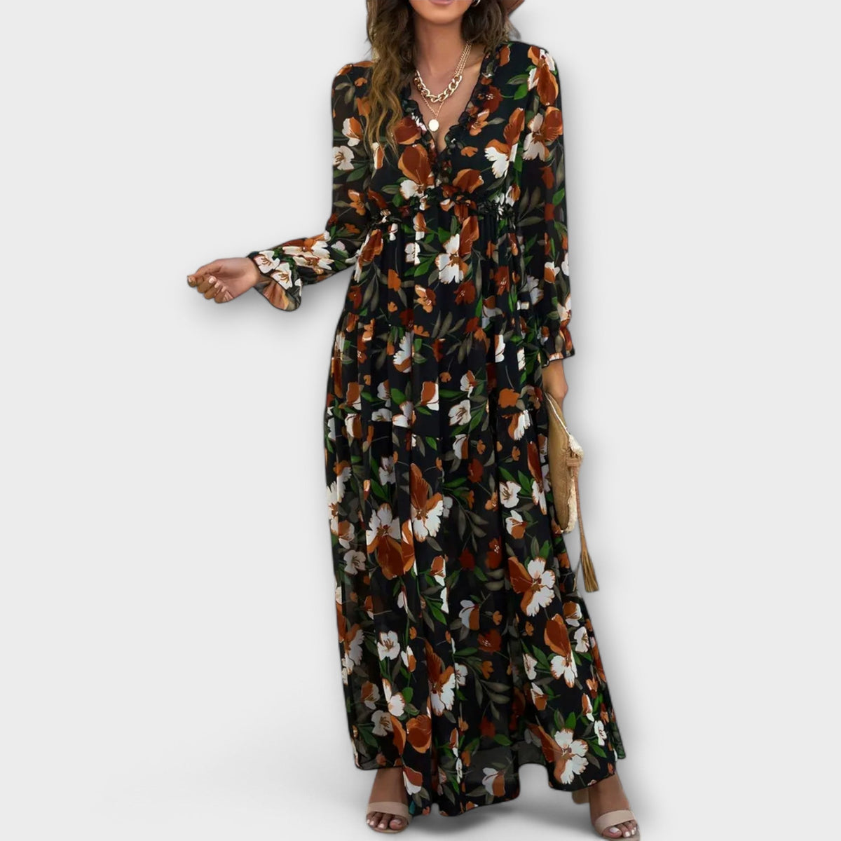Helen - Robe Longue Rose à Motif Floral
