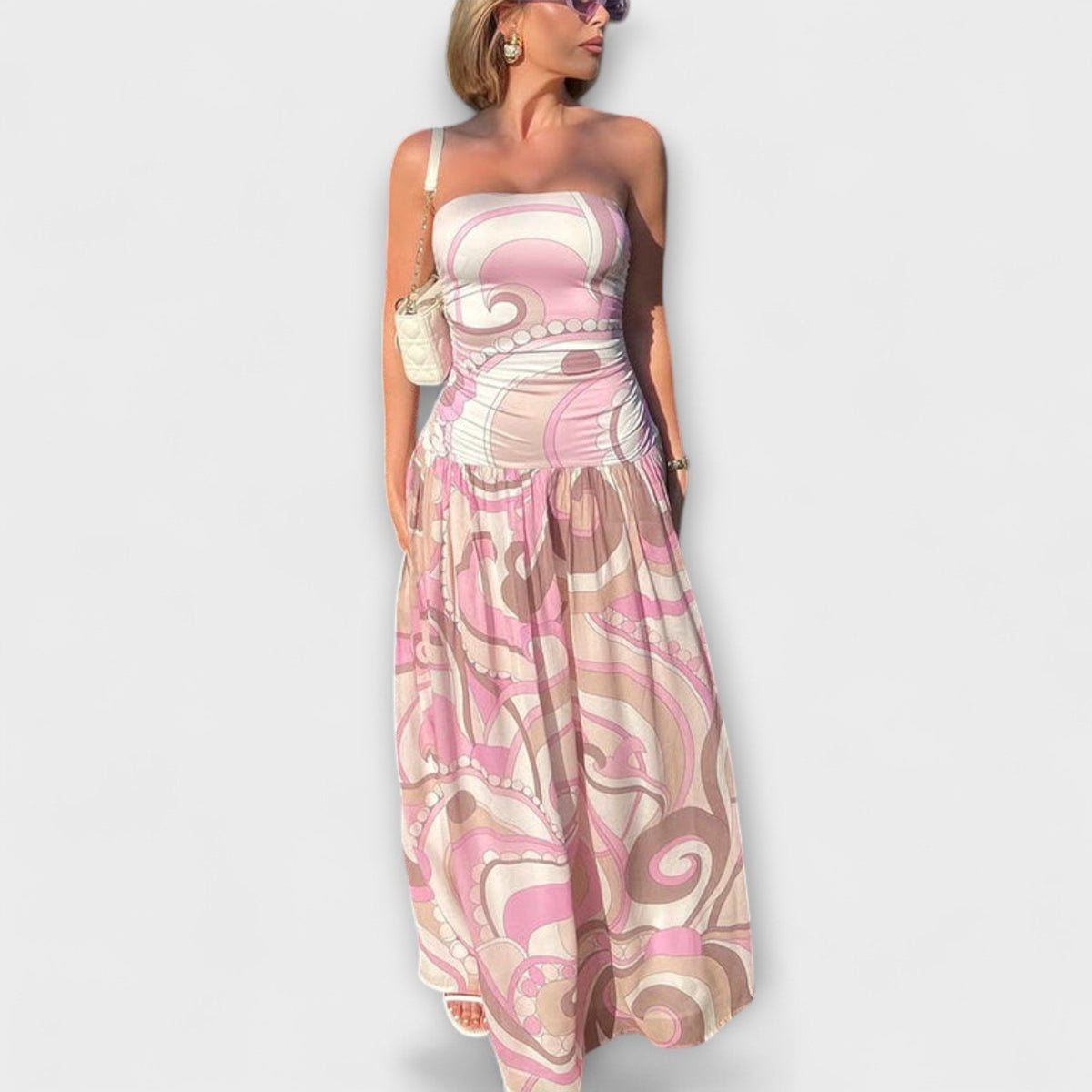 Tatum - Robe Longue Pastel Épaules Dénudées