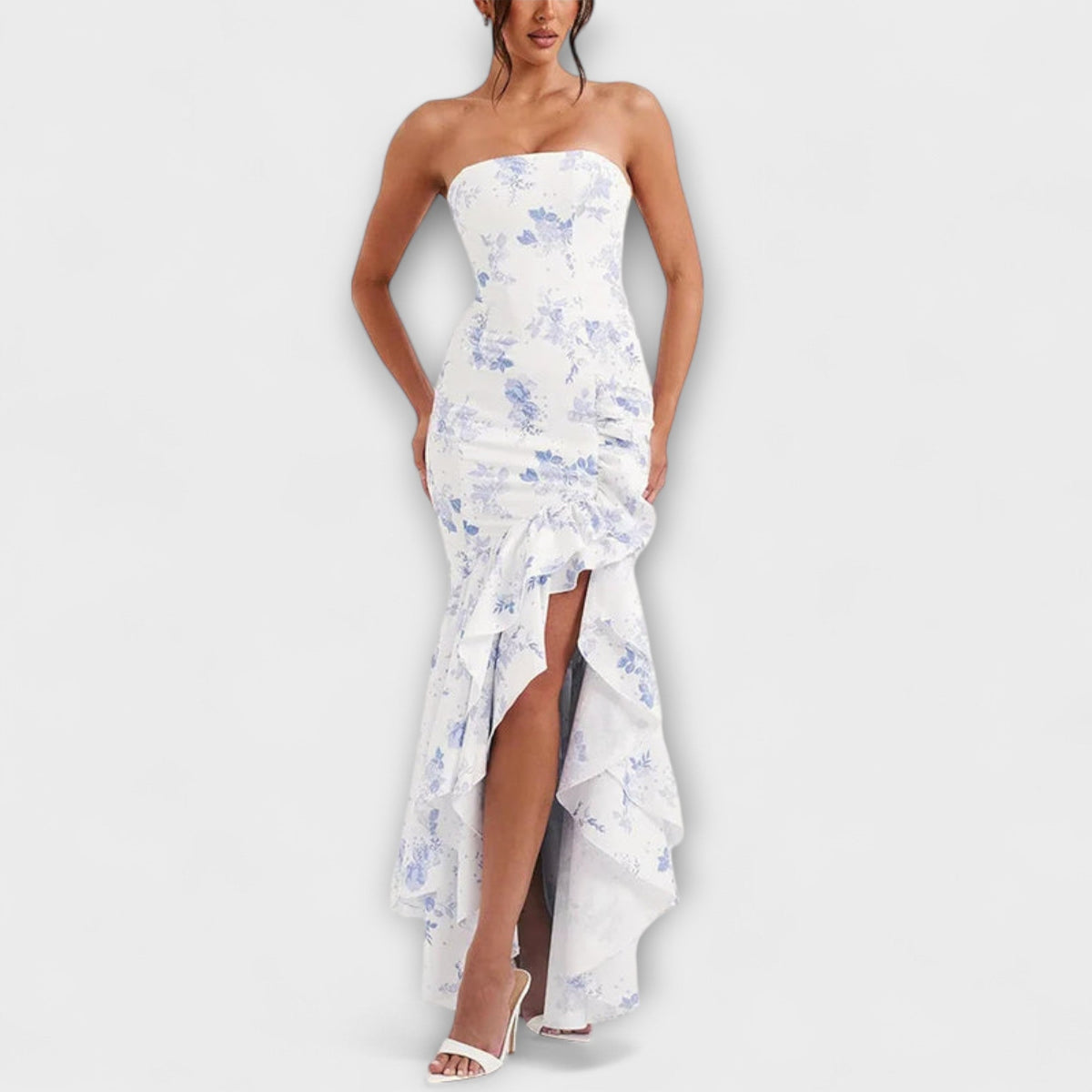 Zuri - Robe Longue Rose Épaules Dénudées à Volants