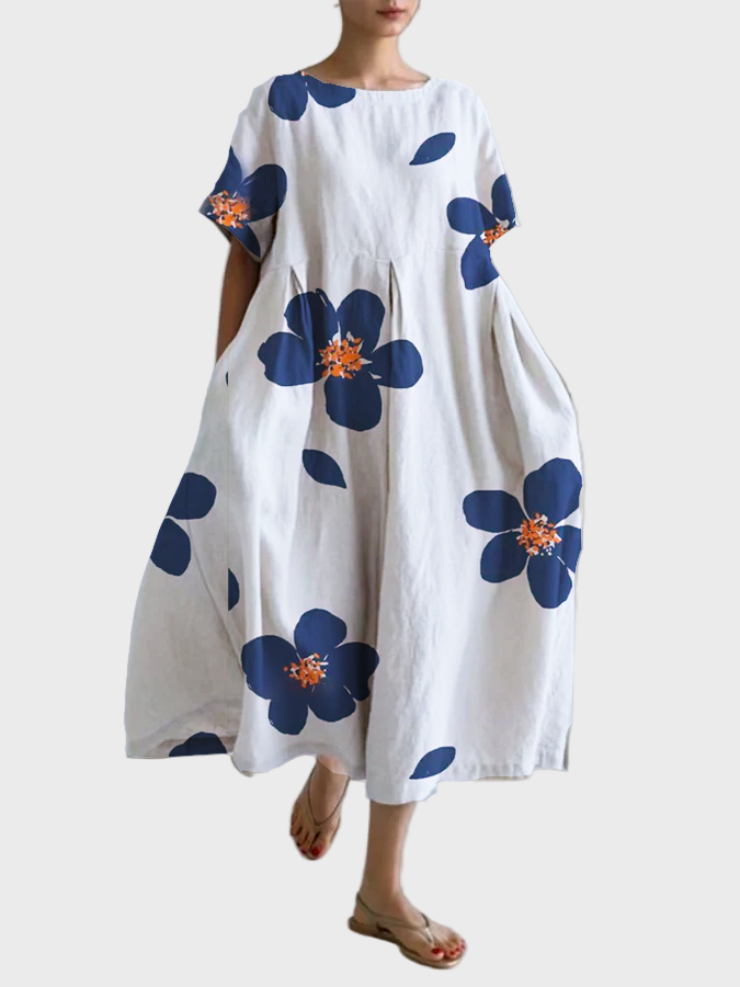 Robe Blanche à Fleurs Vertes