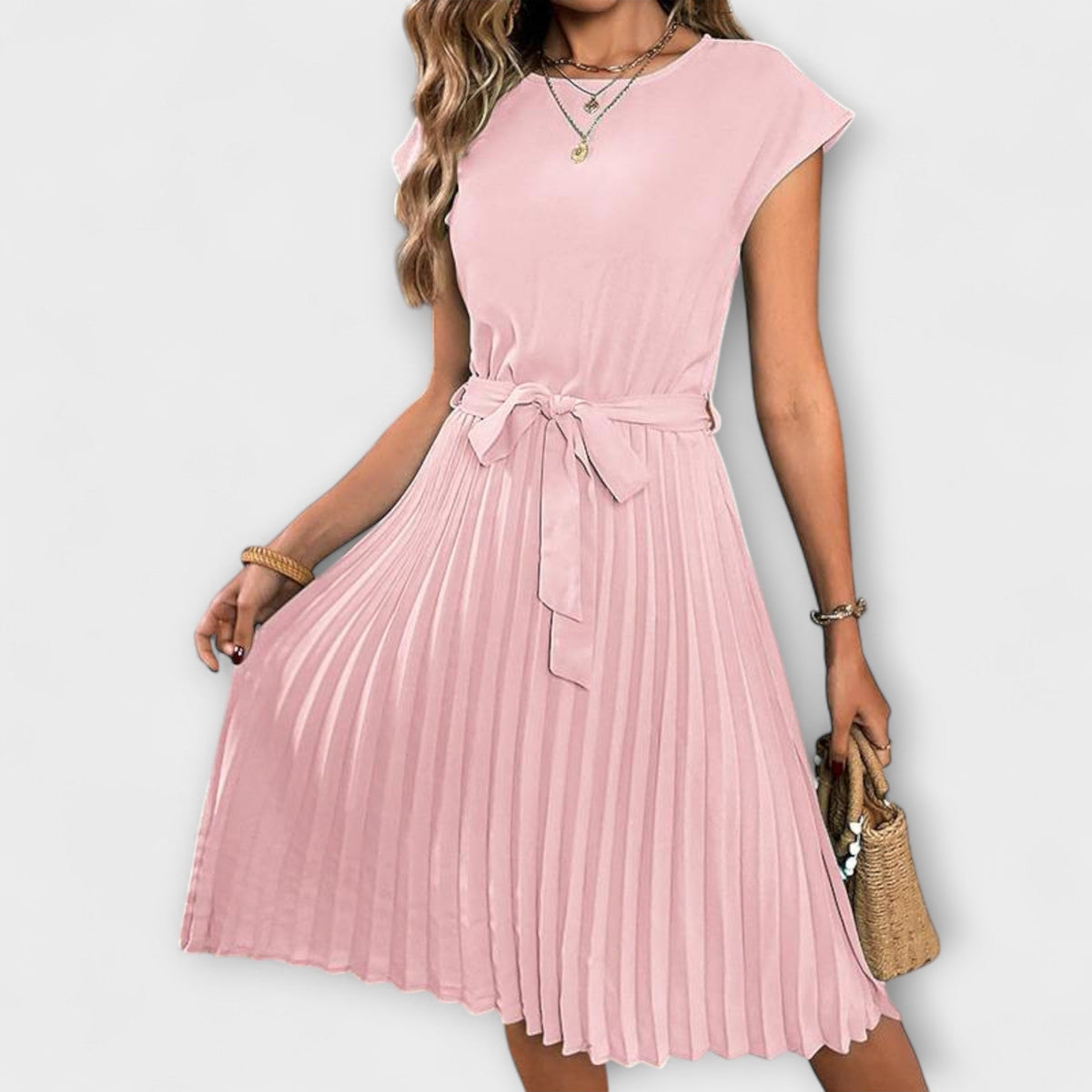 Robe Midi Élégante Vert Foncé à Ceinture