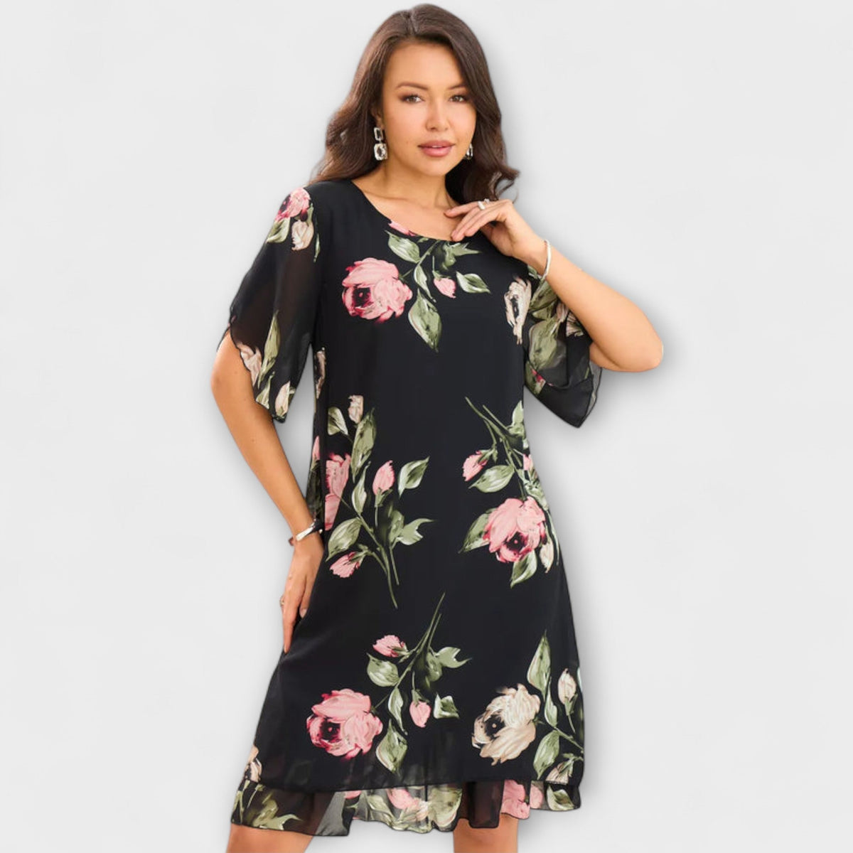 Melin - Robe en Mousseline Noire à Motif Floral