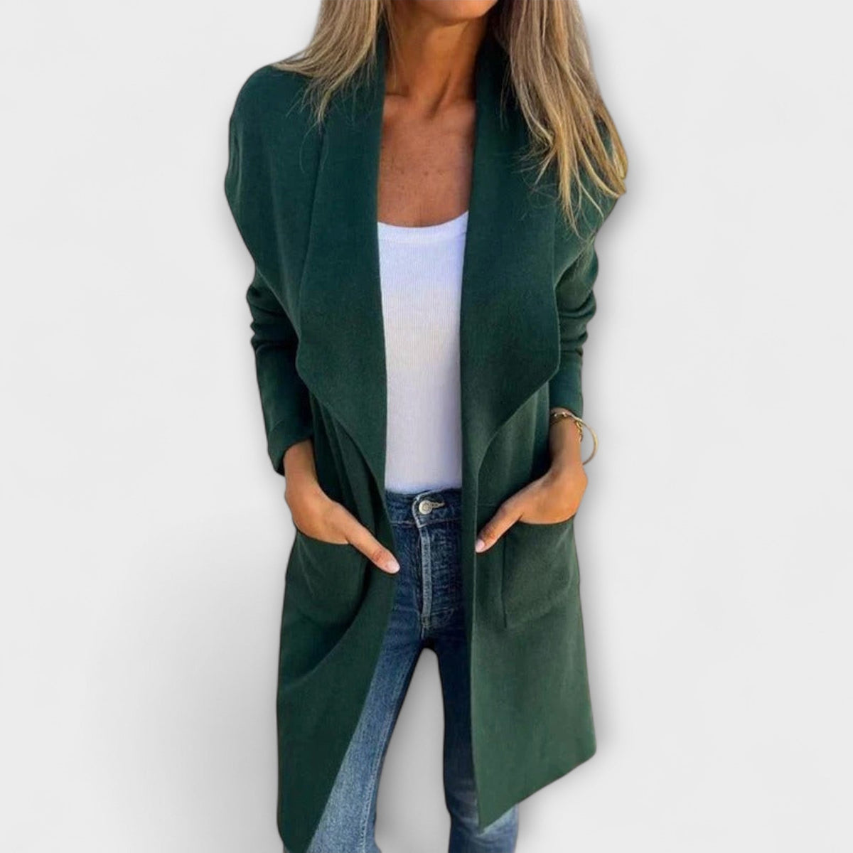 Libi - Manteau Cardigan Cintré Rose Poudré
