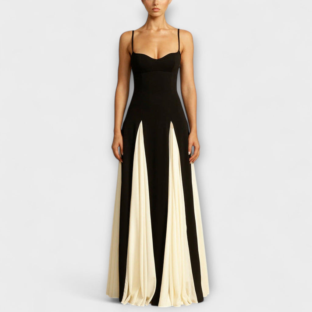 Ember - Robe Longue Trapèze Noire et Crème en Tulle