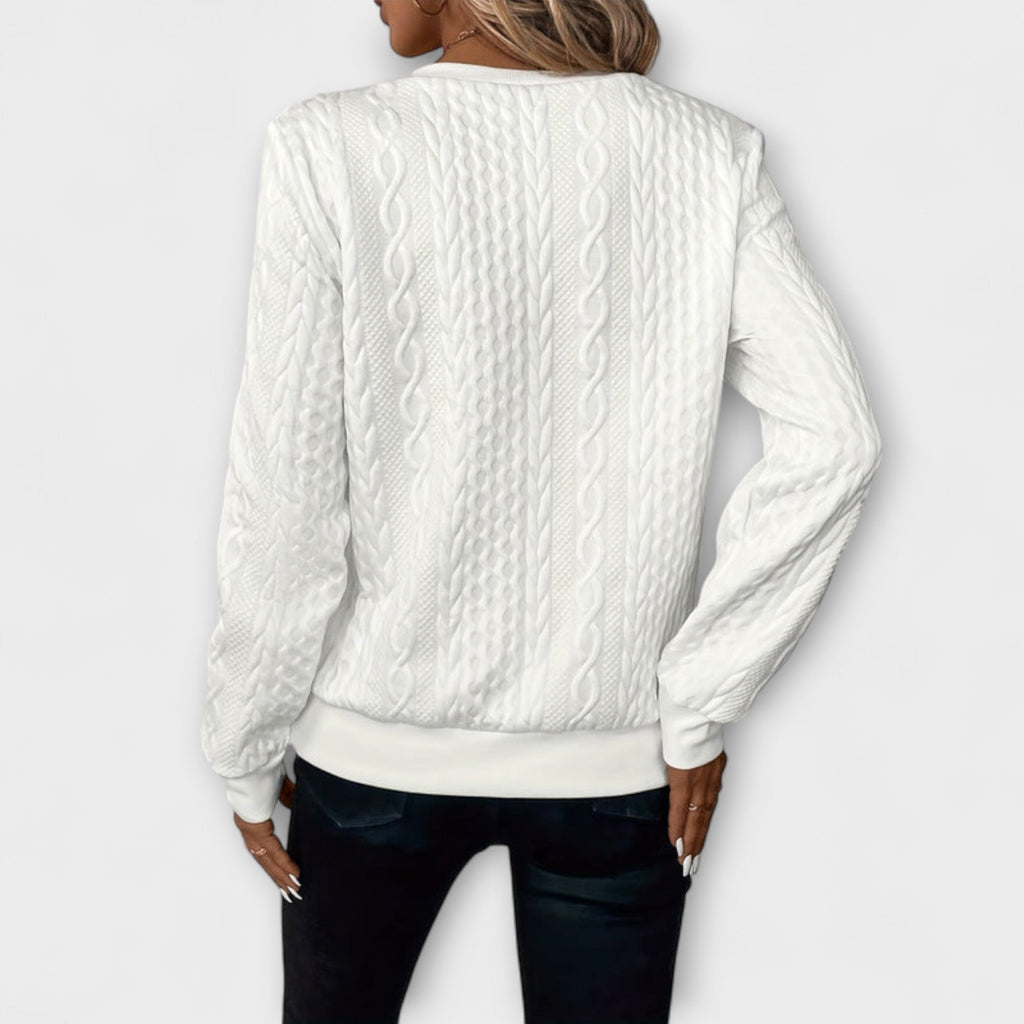 Joy - Pull Tricoté Élégant Blanc à Torsades