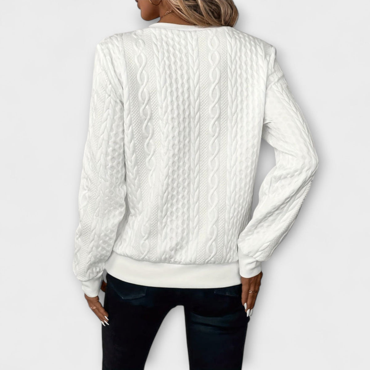 Joy - Pull Tricoté Élégant Blanc à Torsades