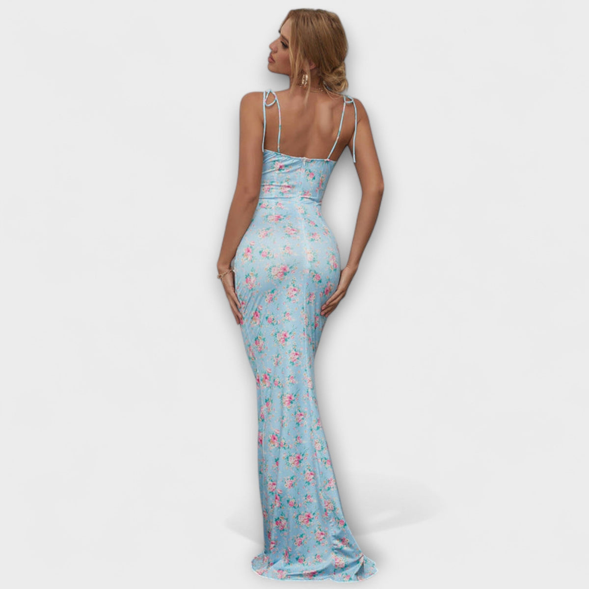 Thalia - Robe Longue Vert Foncé à Motif Floral
