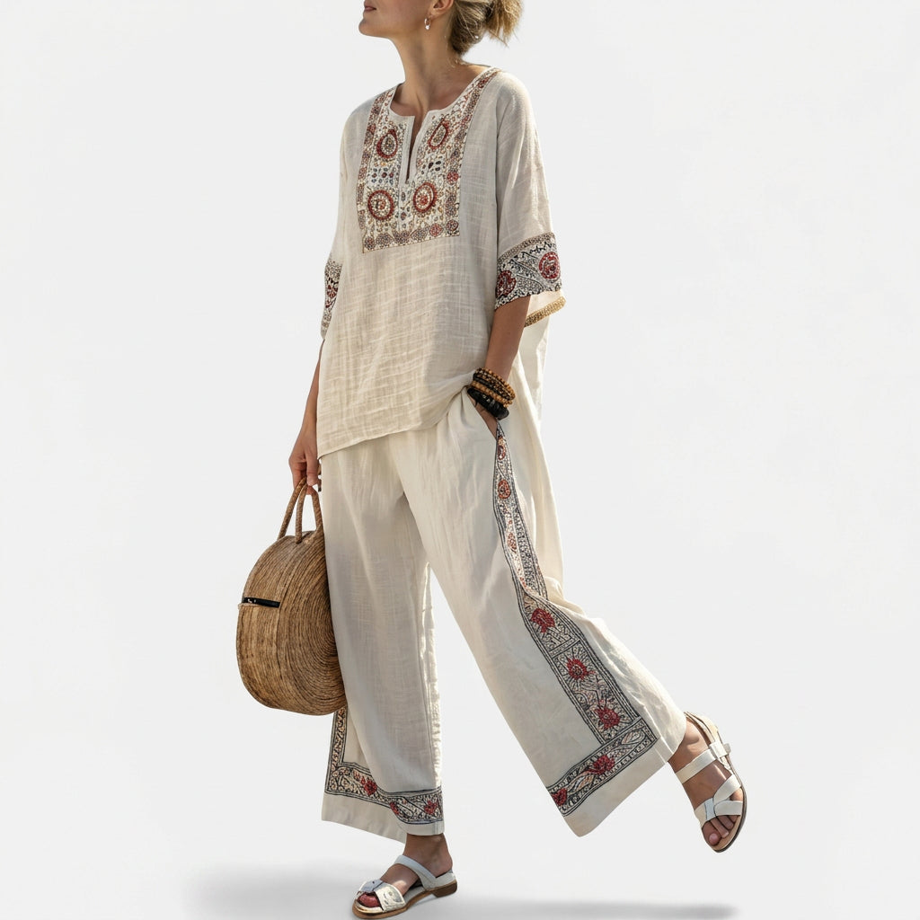 Amália - Ensemble Méditerranéen Beige Brodé
