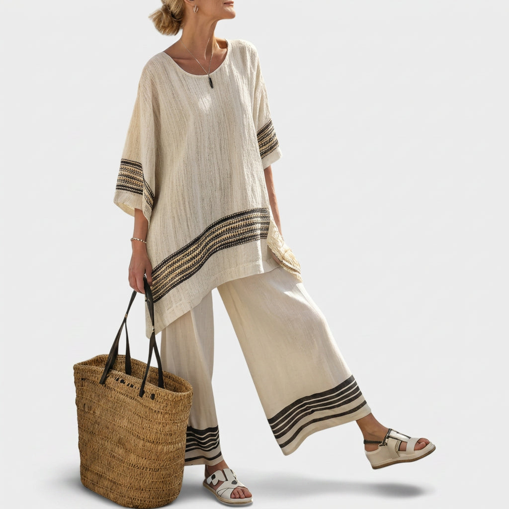 Noémia - Ensemble Élégant Beige en Lin et Bambou