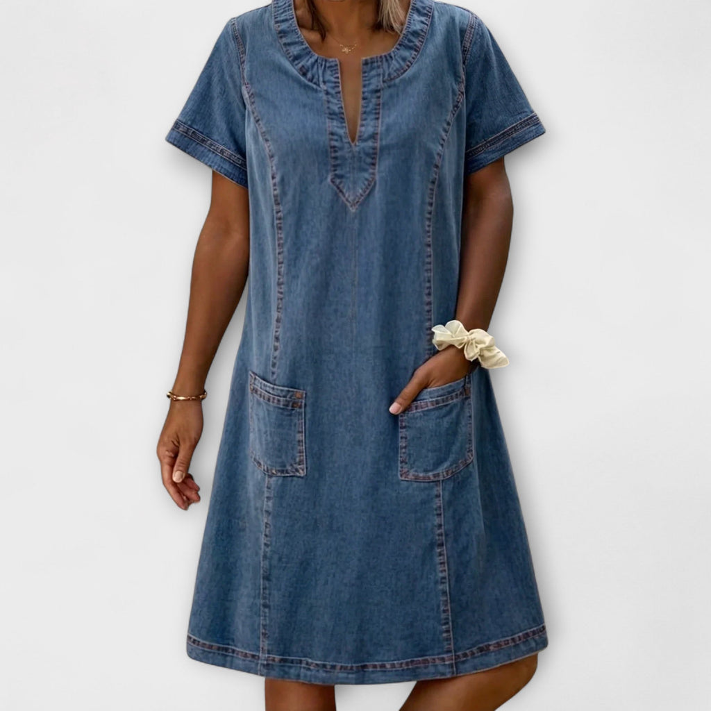 Mathea - Robe en Jean Douce à Col V