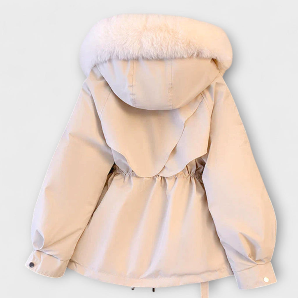 Bela - Doudoune Élégante Beige à Col Fourrure