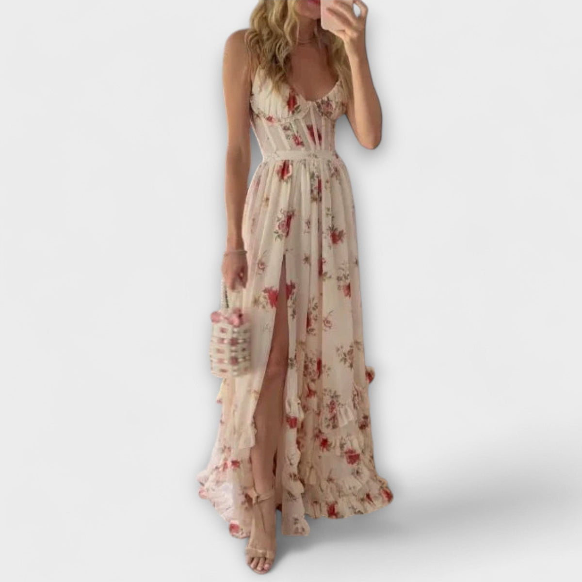 Hazel - Robe Longue Crème à Motif Floral