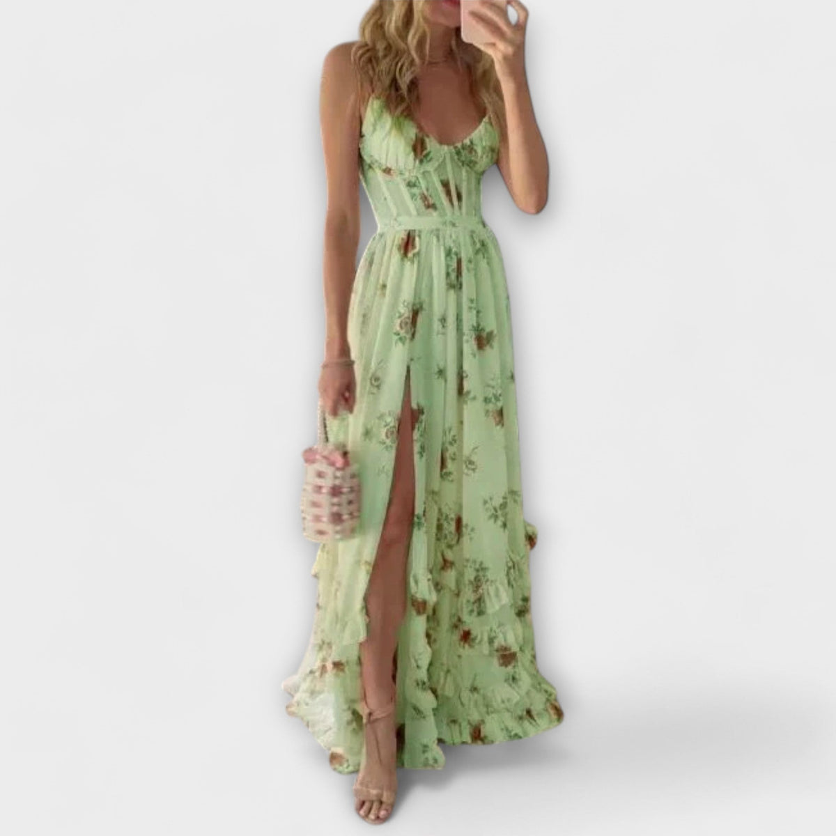 Hazel - Robe Longue Crème à Motif Floral