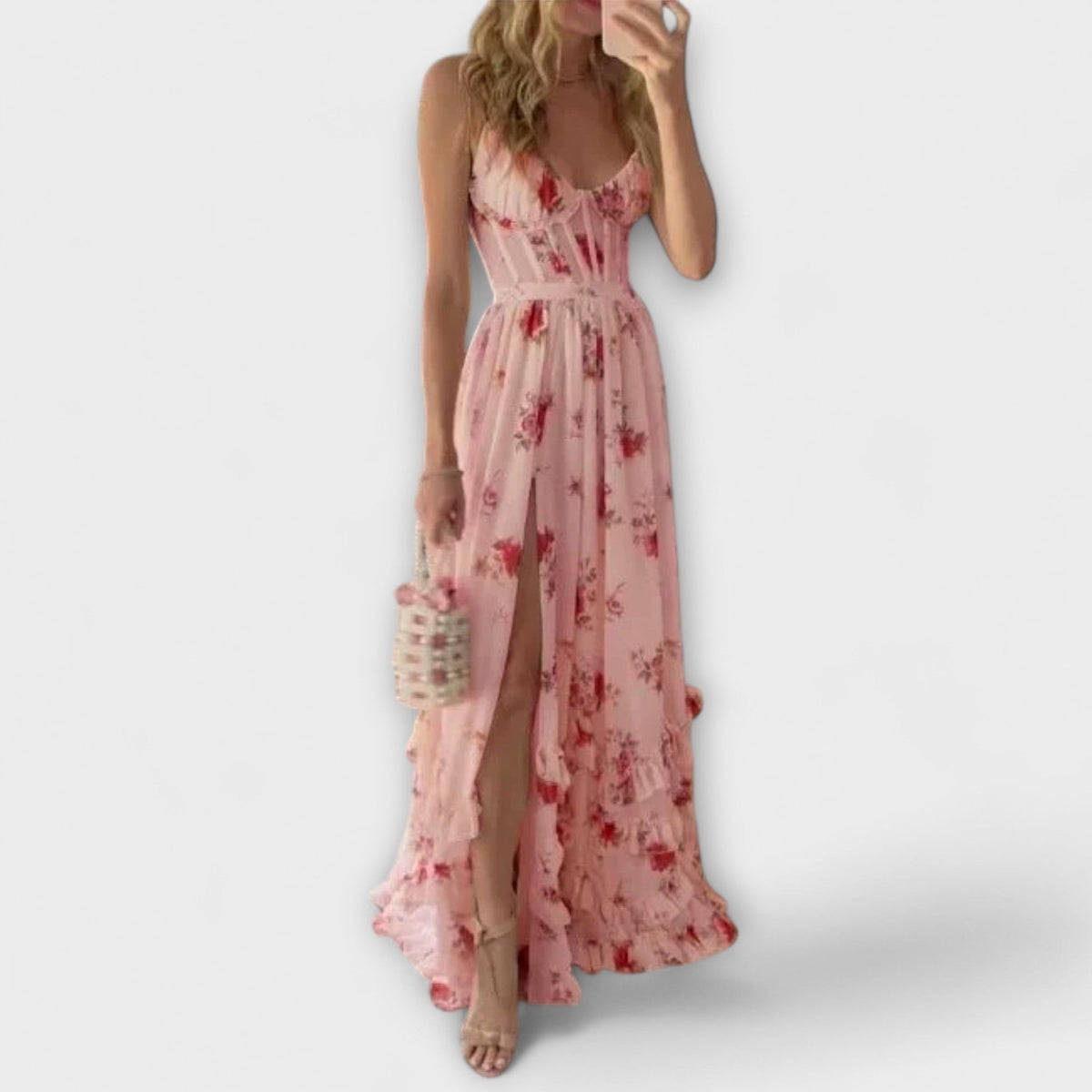 Hazel - Robe Longue Crème à Motif Floral