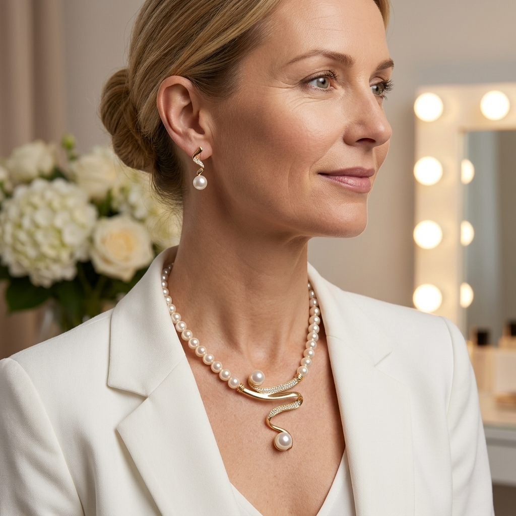 Coffret cadeau de perles naturelles — Collier et boucles d’oreilles