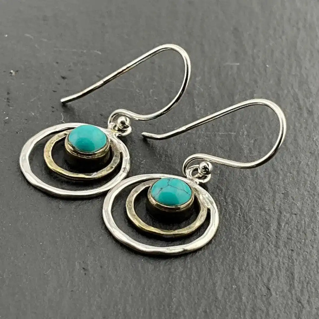 Boucles d’oreilles pendantes turquoise à anneaux