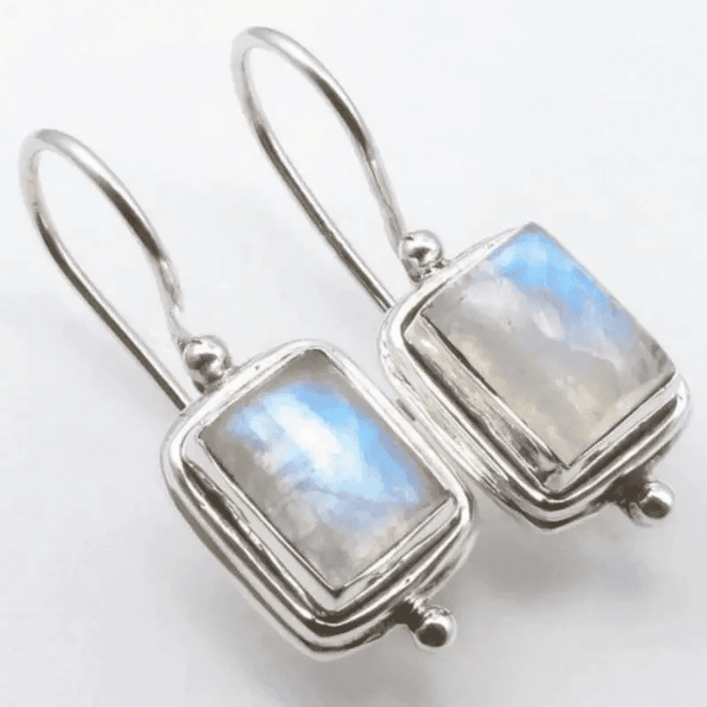 Boucles d’oreilles pendantes rectangulaires effet pierre de lune