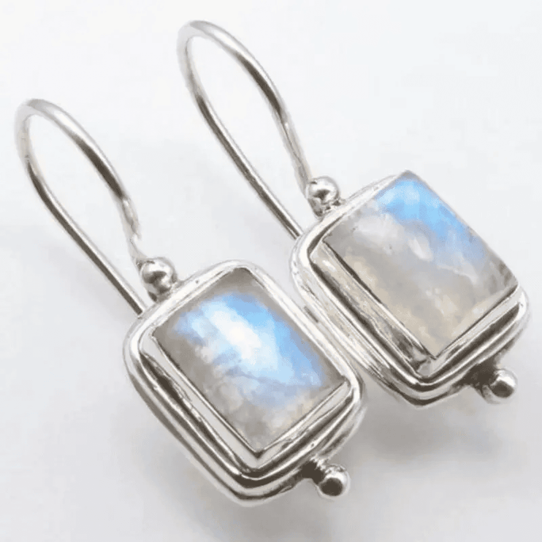 Boucles d’oreilles pendantes rectangulaires effet pierre de lune
