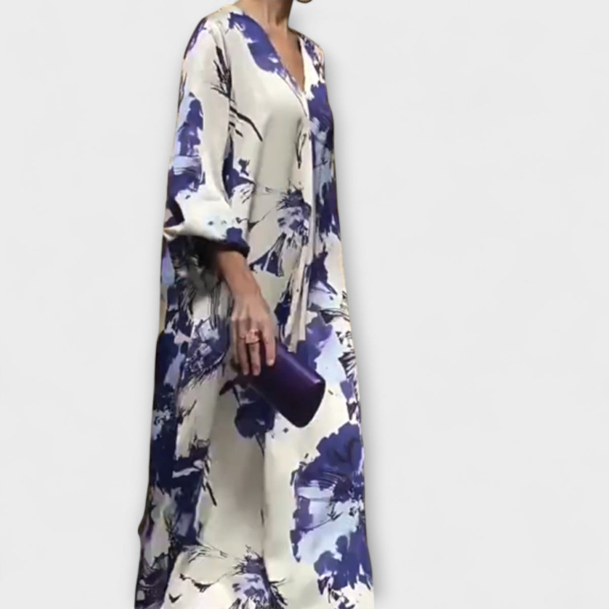 Maria - Robe Blanche et Violette à Motif Floral