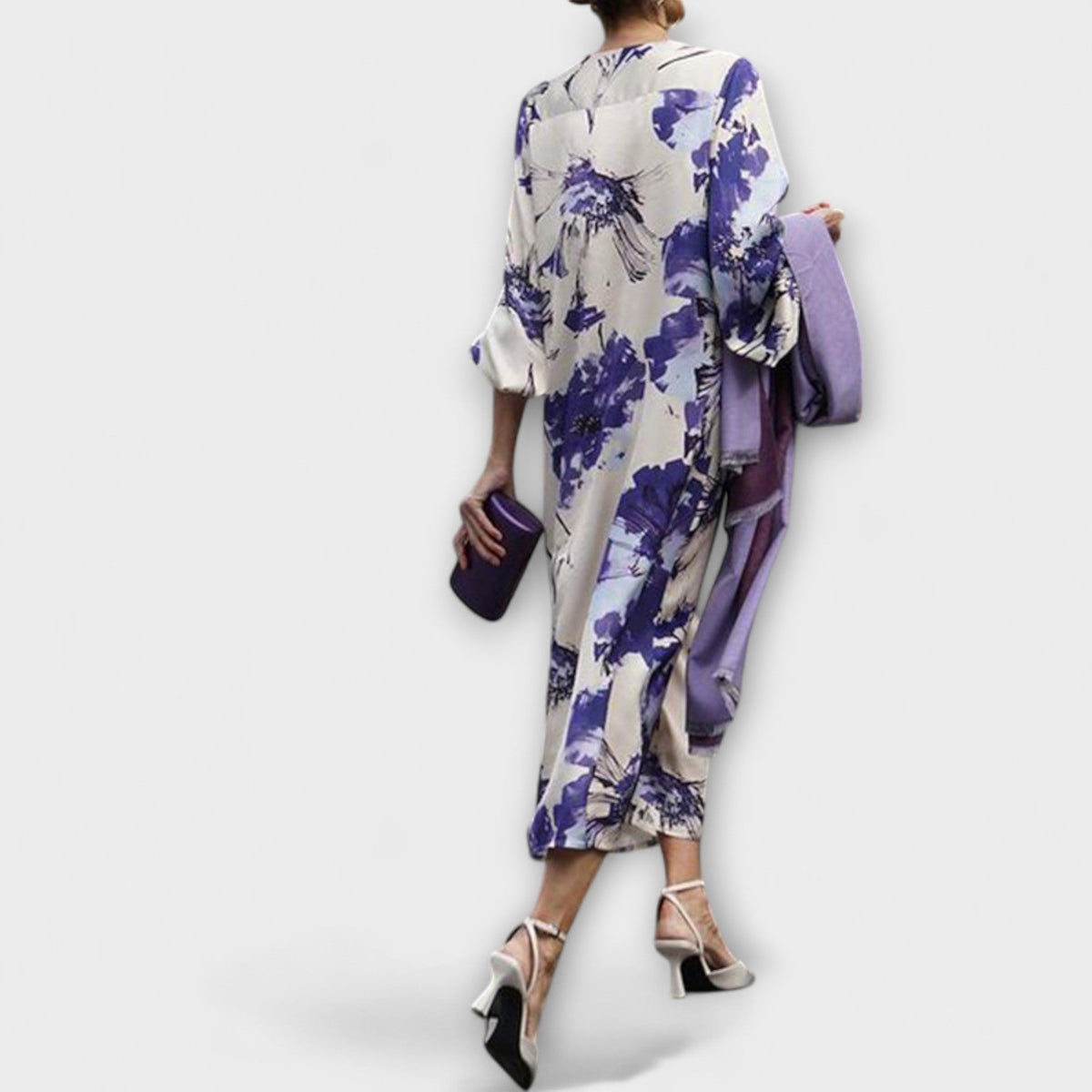 Maria - Robe Blanche et Violette à Motif Floral