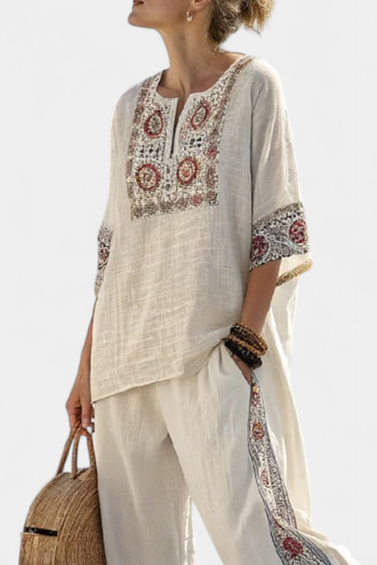 Amália - Ensemble Méditerranéen Beige Brodé
