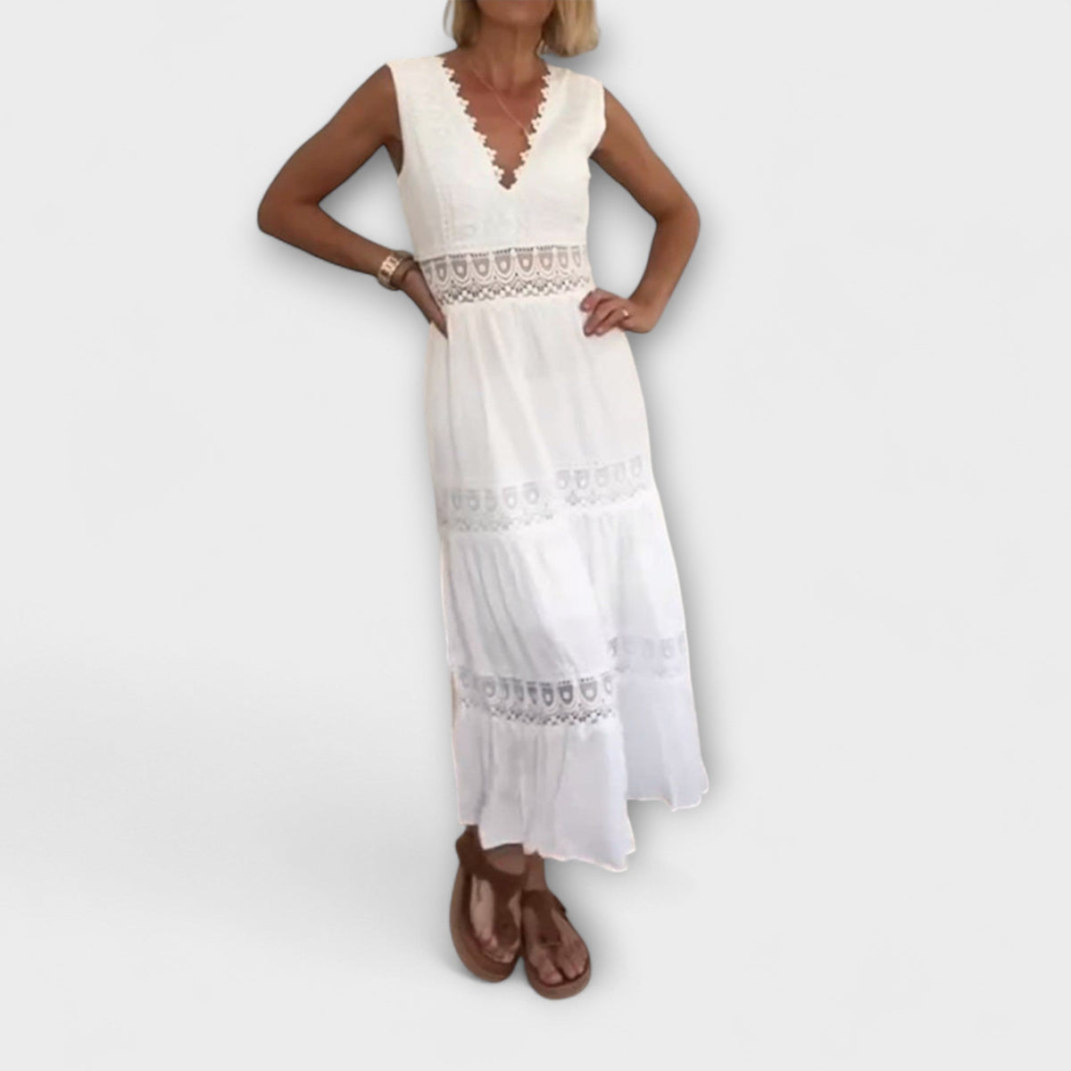 Ninfea - Robe Midi Bohème Sans Manches à Touches de Dentelle