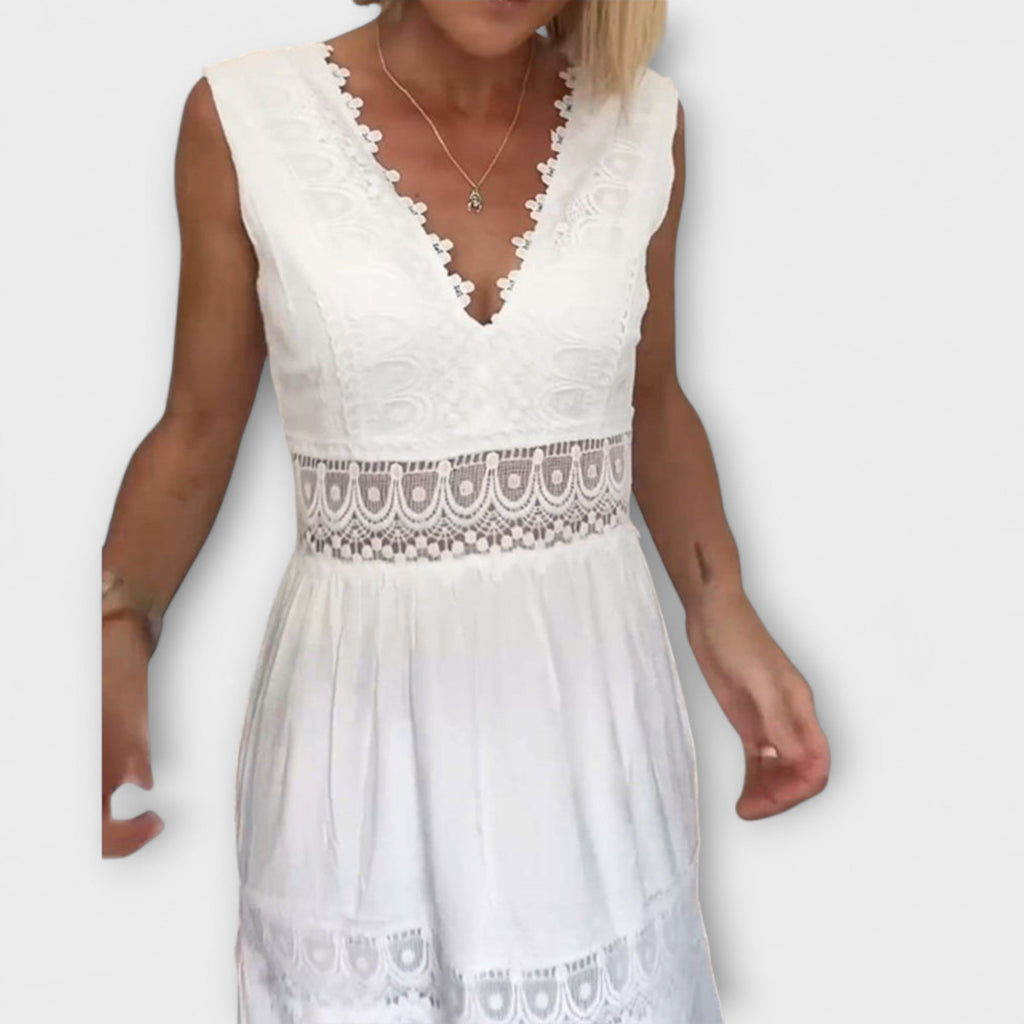 Ninfea - Robe Midi Bohème Sans Manches à Touches de Dentelle