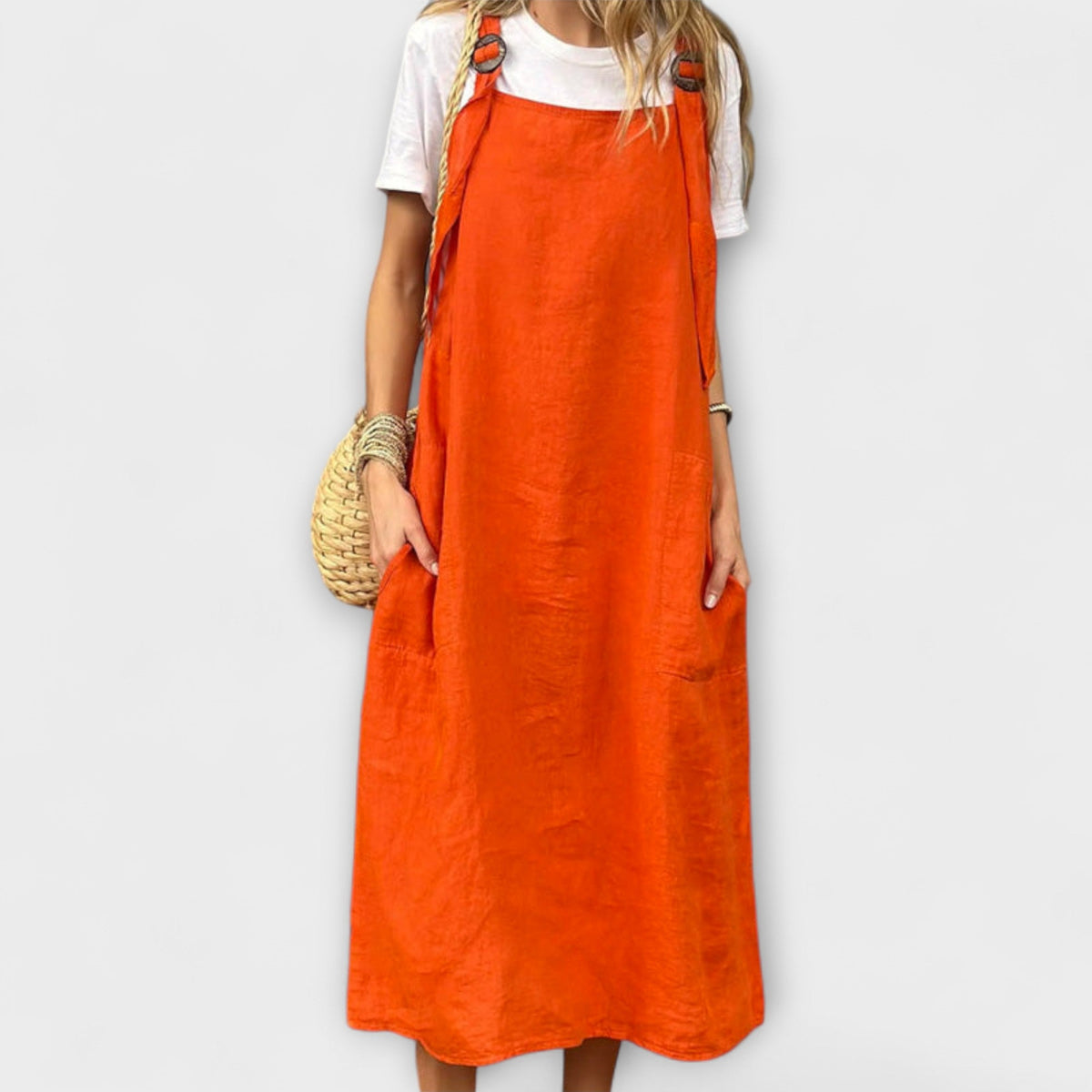 Salopette Mirta - Robe Salopette en Lin Orange